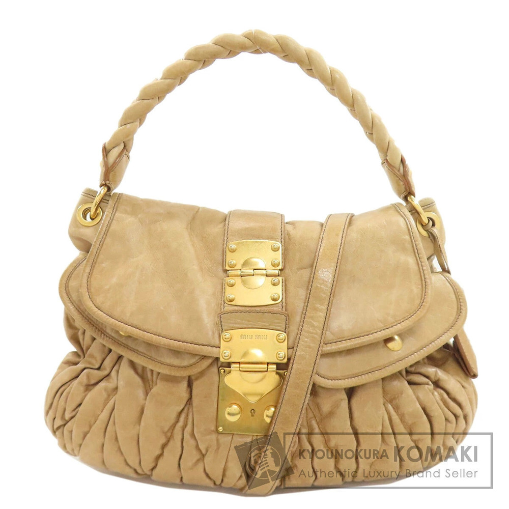 Miu Miu Nappa Matelasse Coffer bag braided ruched leather Tan